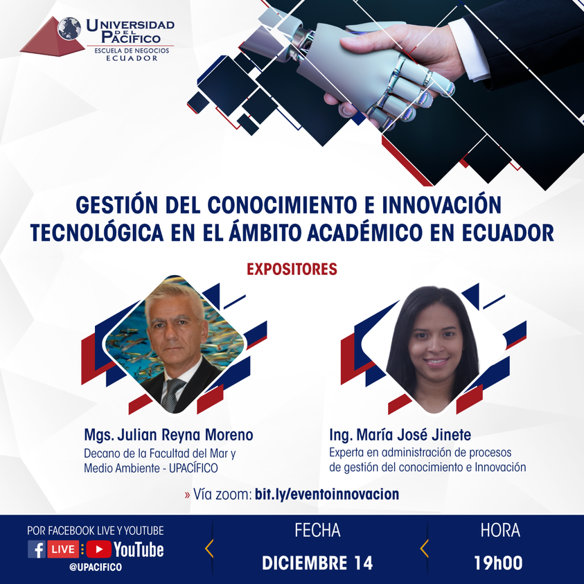 volante evento gestión del conocimiento e innovación tecnológica en el ámbito académico en Ecuador. Julián Reyna